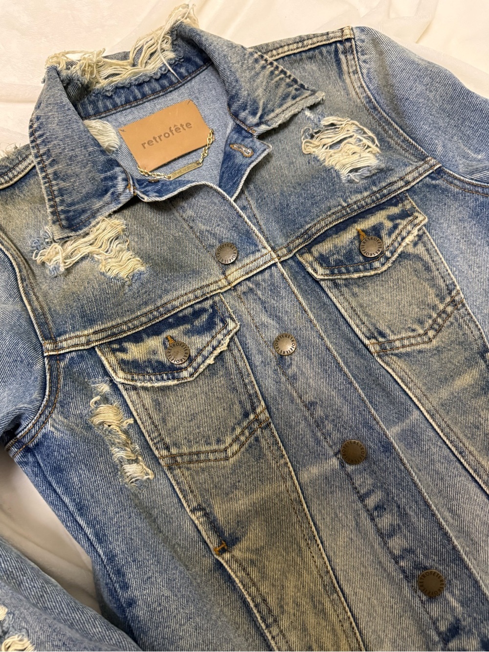 RETROFĂTE NEW Distressed Designer Vintage Denim Set Jean Jacket and Pants - Picture 5 of 15